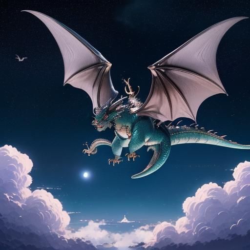 Anime Dragon Flying Under Starry Night Sky