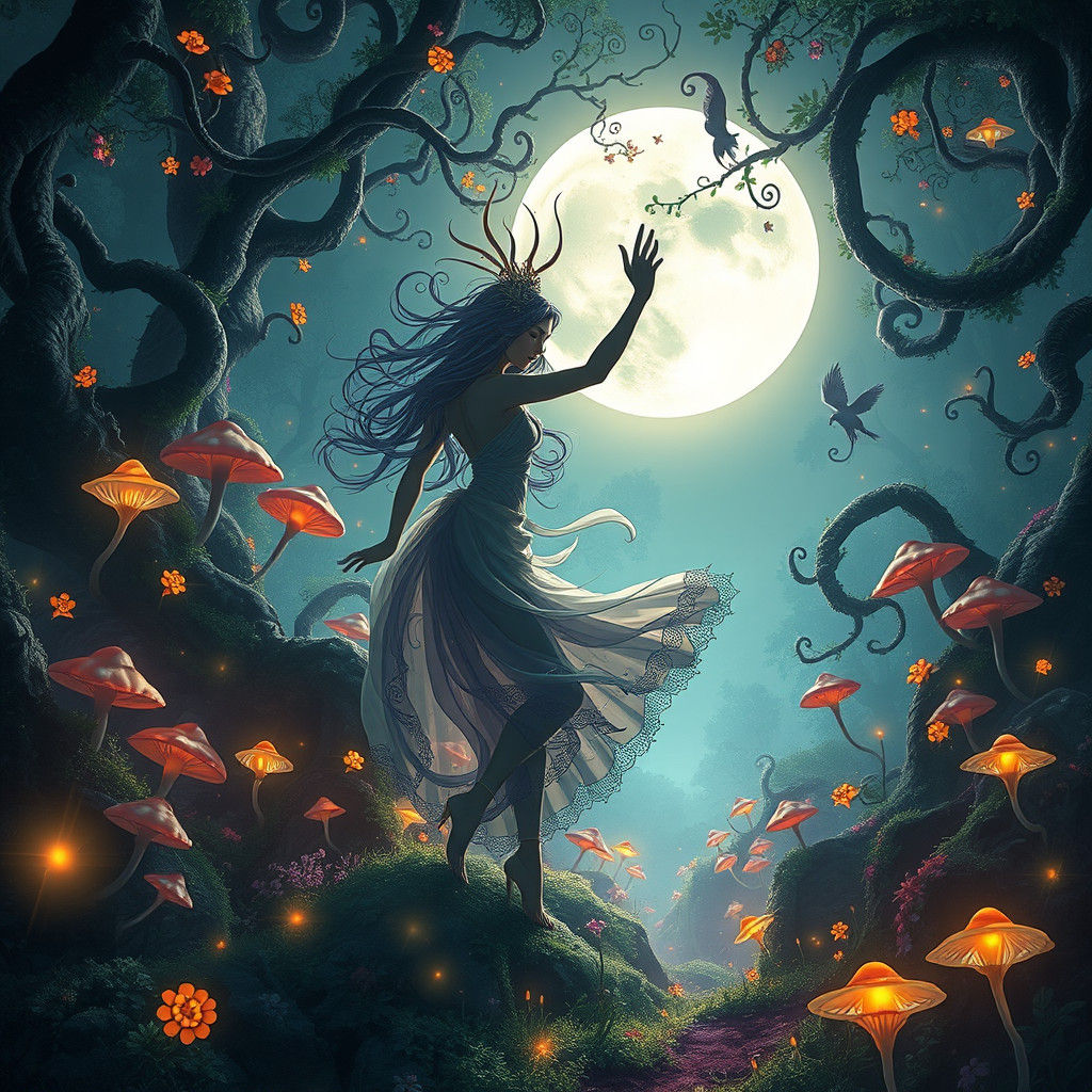 Mystical Dance Under Moonlight: Fantasy Matte Painting