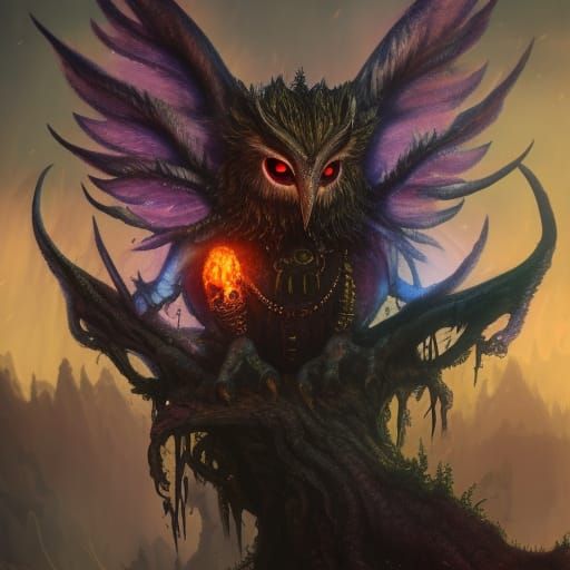 Owl-Bull Chimera Consumes Humans in Hell