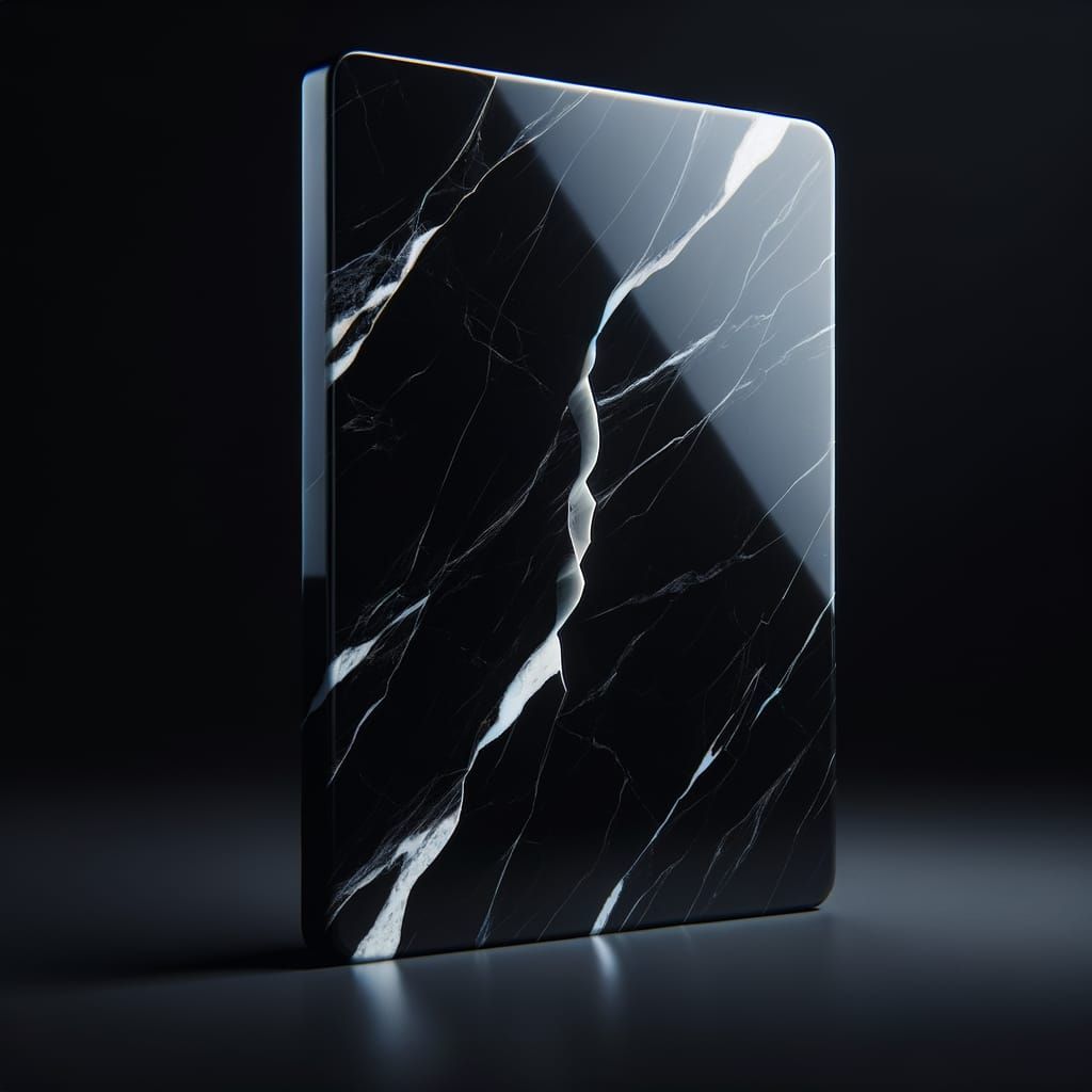 Cracked Black Corian Slab with Marble Veins
