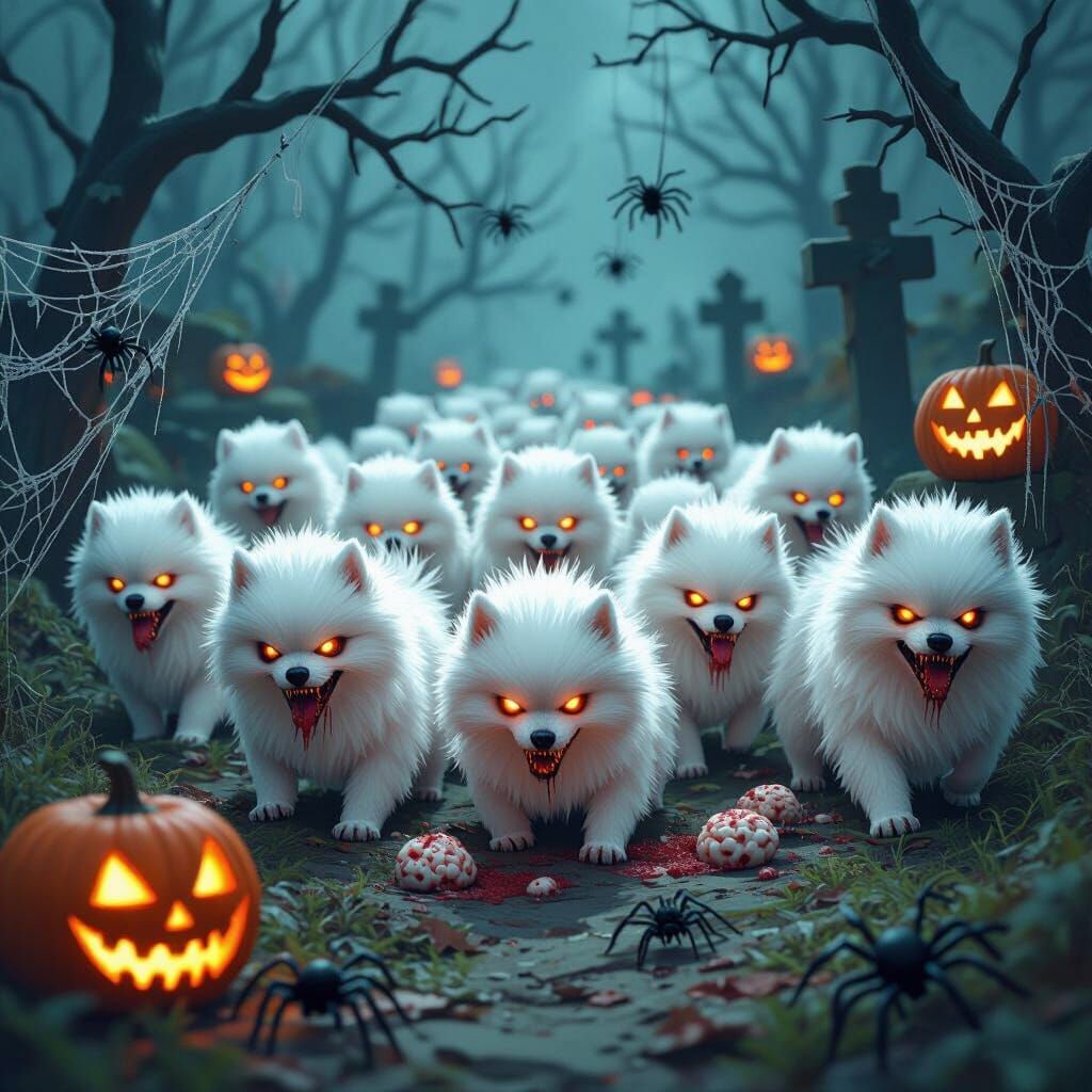 Zombie Pomeranians Feast in Haunted Cemetery