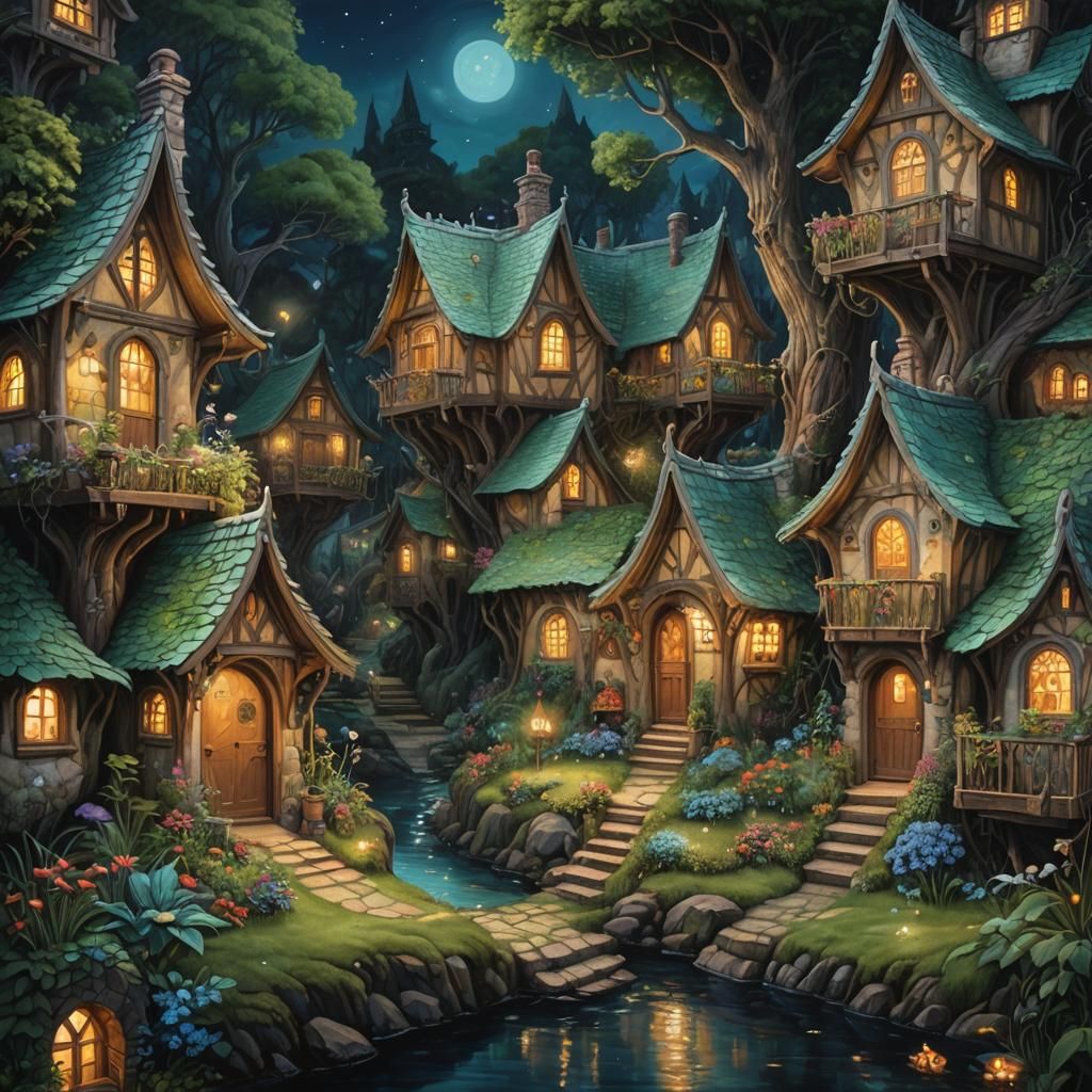 Elven Cottage in Bioluminescent Village