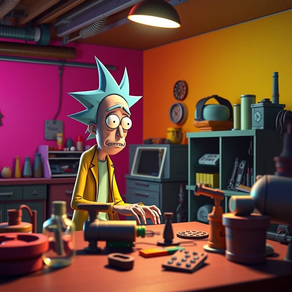 Rick Sanchez in his Garage Workshop, 3D Digital Concept Art