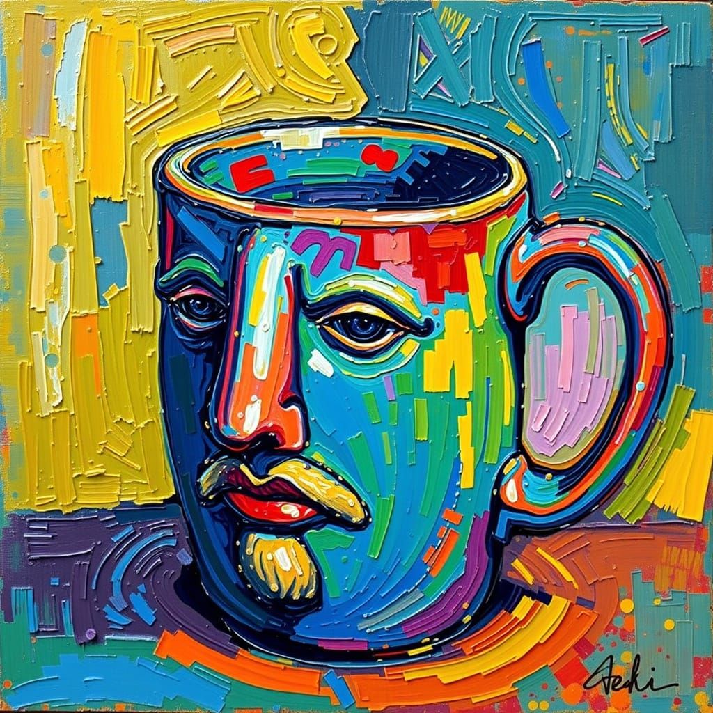 Face of Boe Mug Oil Painting Vibrant Impasto Style