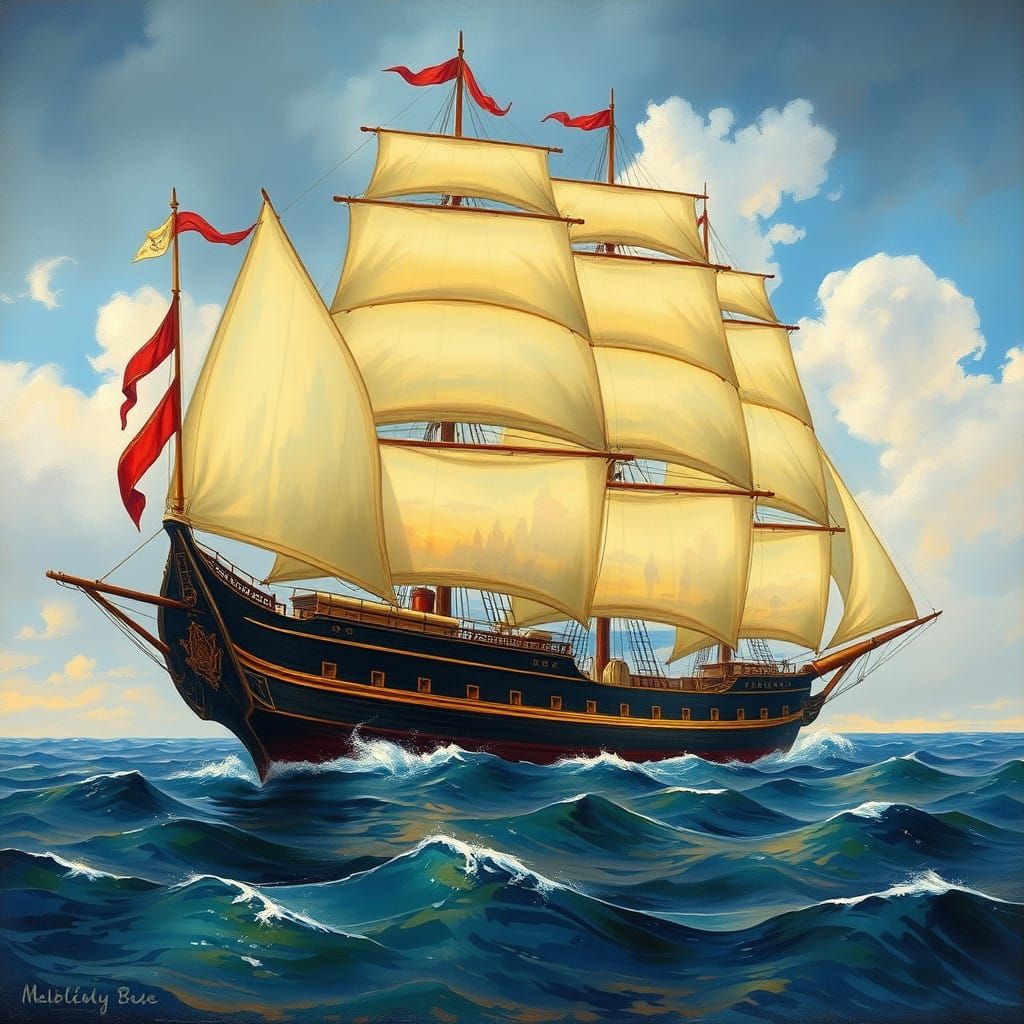 Romantic Sea Ship with Ethereal Veils