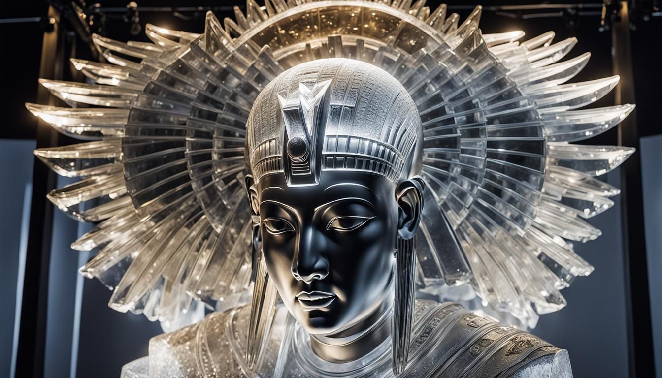 Egyptian Portrait Ice Sculpture: Hyperrealistic Art