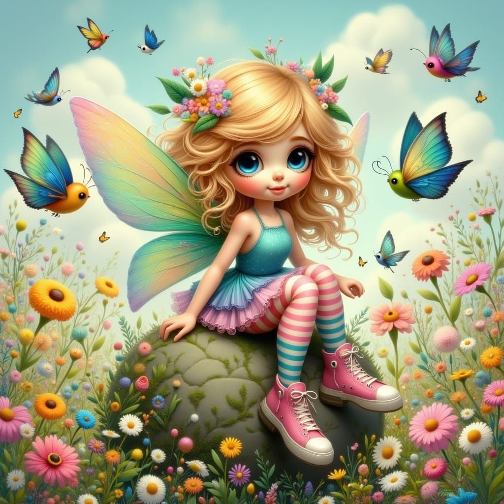Whimsical Fairy and Butterflies in Enchanted Meadow