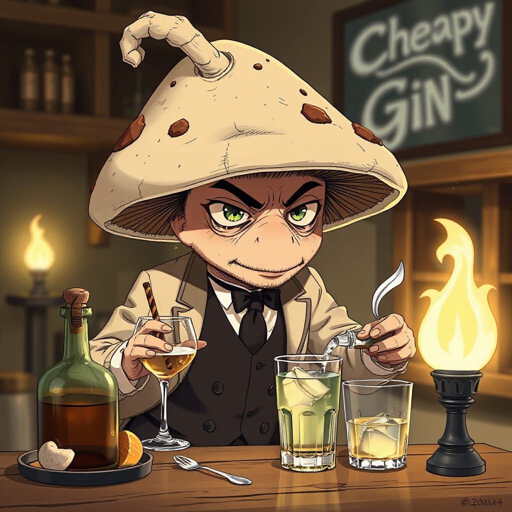 Portrait of a roaring 1920s anthropomorphic crazy mushroom b...