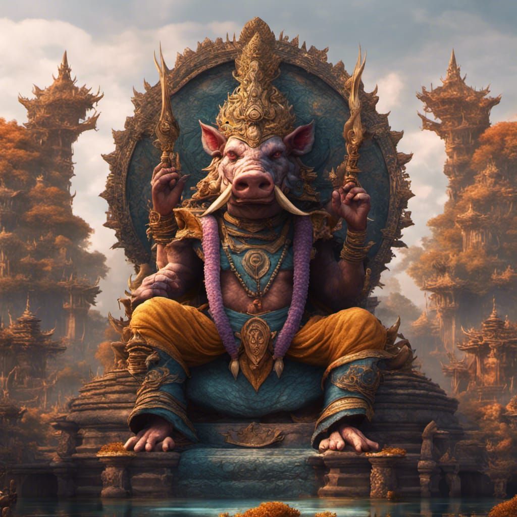 Boar Faced Vishnu Avatar Matte Painting