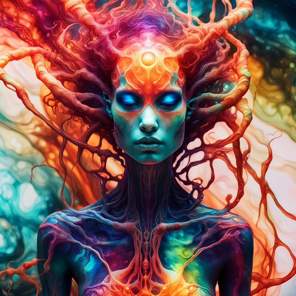 Alien Woman's Veins: Surreal Sci-Fi Alcohol Ink Art