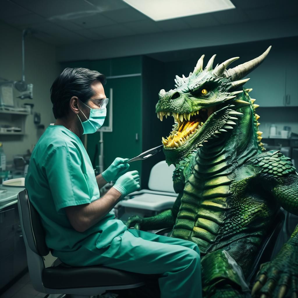 Dragon Dentist Visit: A Cinematic Film Still