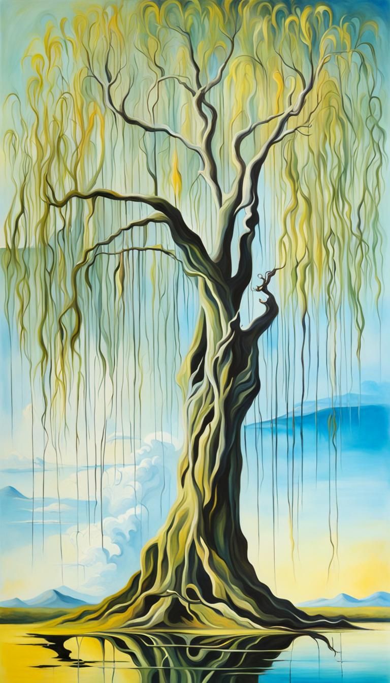 Surreal Willow Tree in Melting Oil Canvas