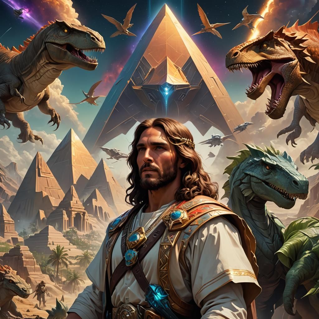 Jesus, Dinosaurs, Pyramids and Spaceship Portrait