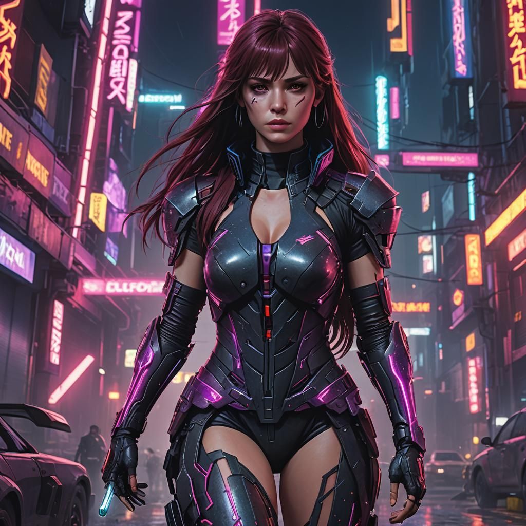Scathach of Skye With Witchblade in Cyberpunk Style