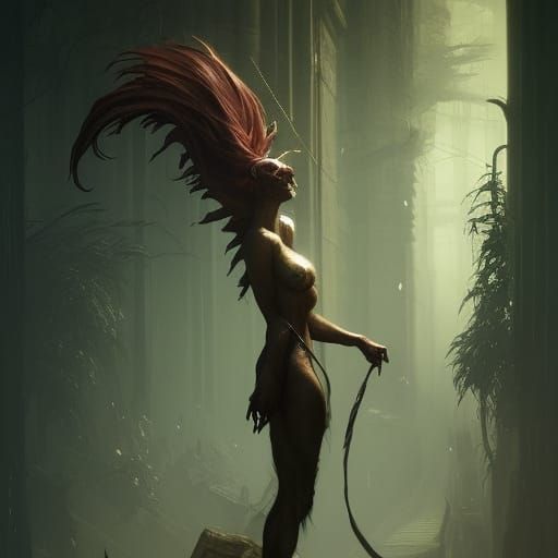 Detailed Monster with Tail in Dark Fantasy Style