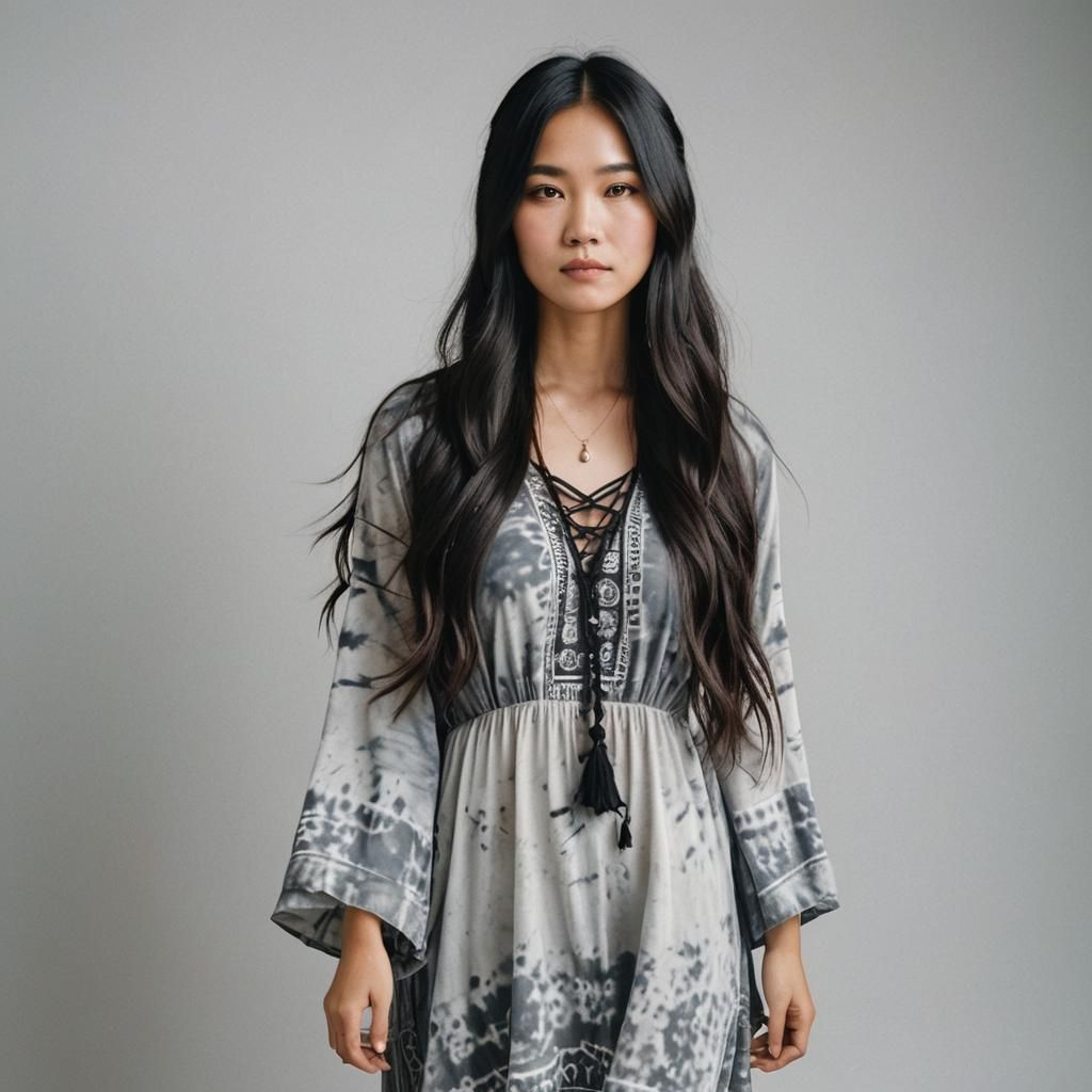 Beautiful Woman in Tie-Dye Dress Portrait
