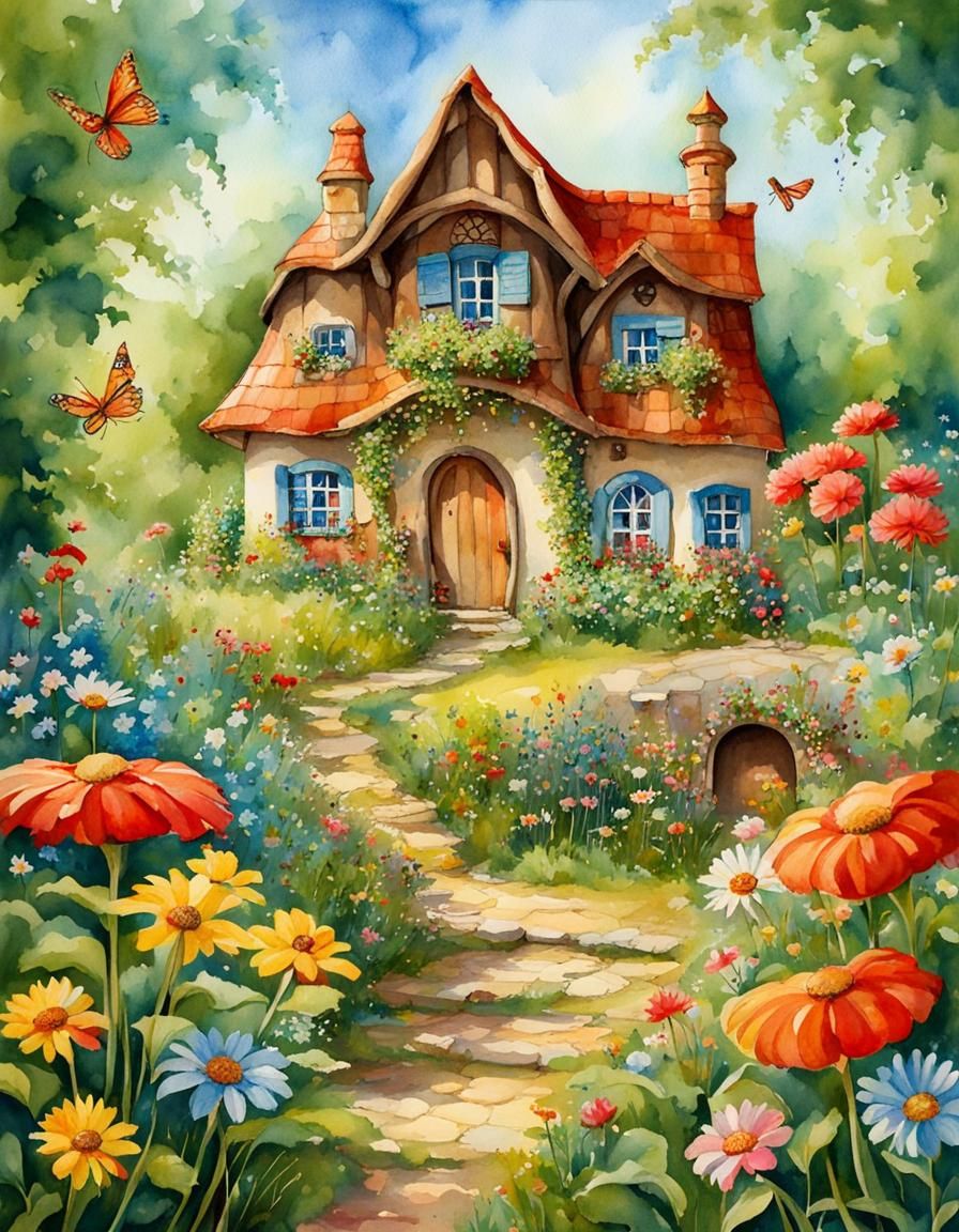 Fairytale Forest Scene in Watercolor Style