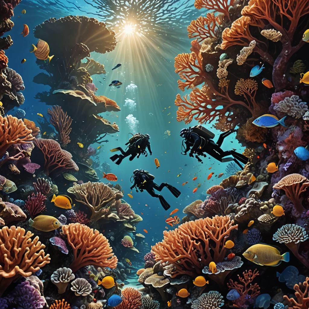 Caribbean Coral Reef Exploration in Photorealistic Style