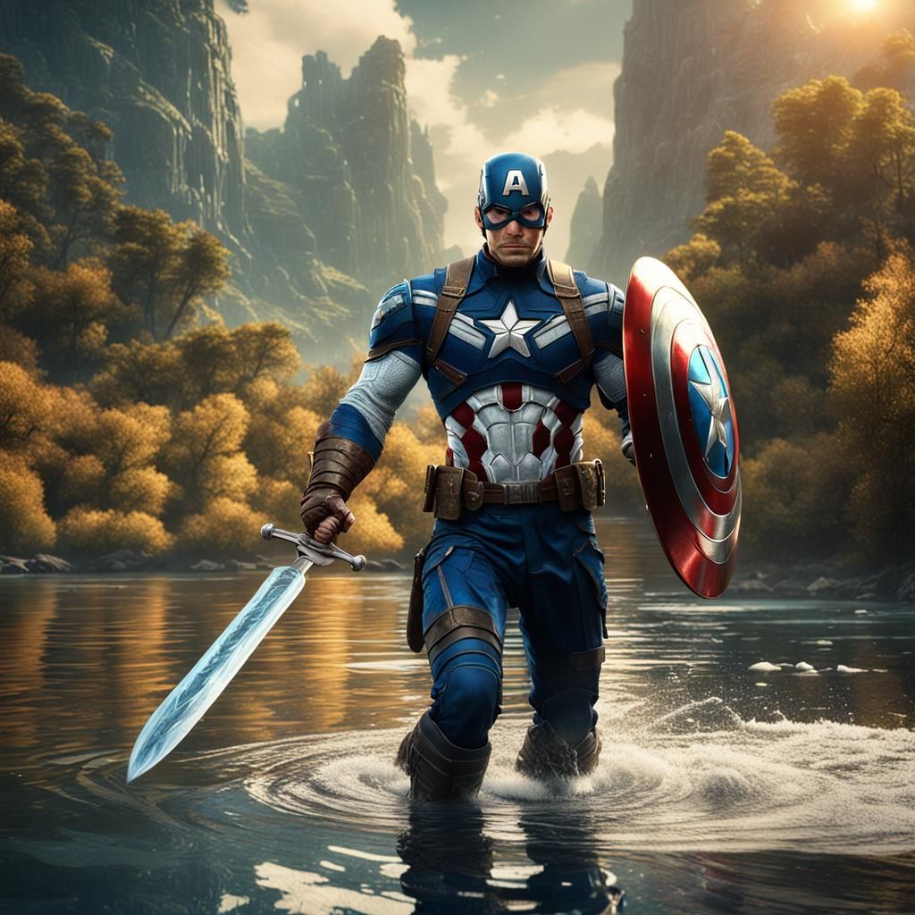Captain America with Excalibur: Fantasy Concept Art