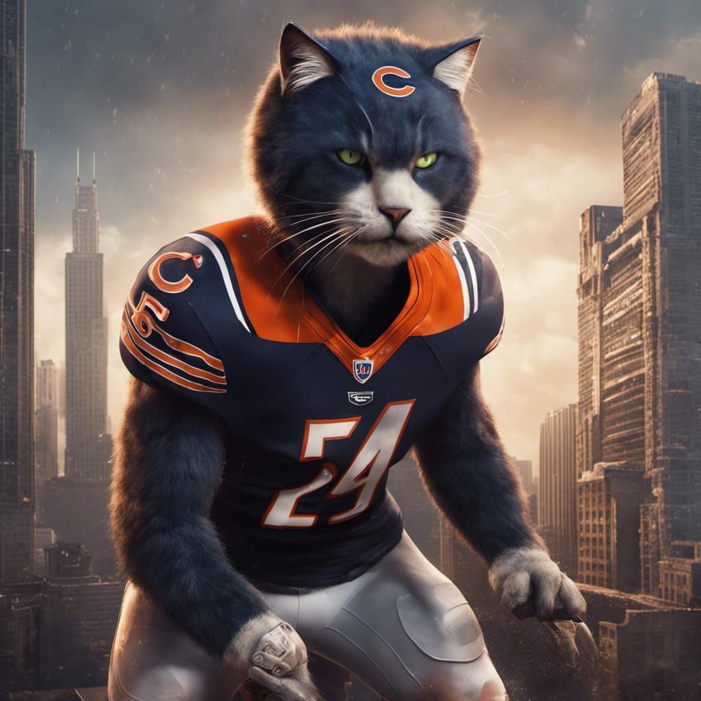 Cat in Chicago Bears Jersey: Detailed Matte Painting