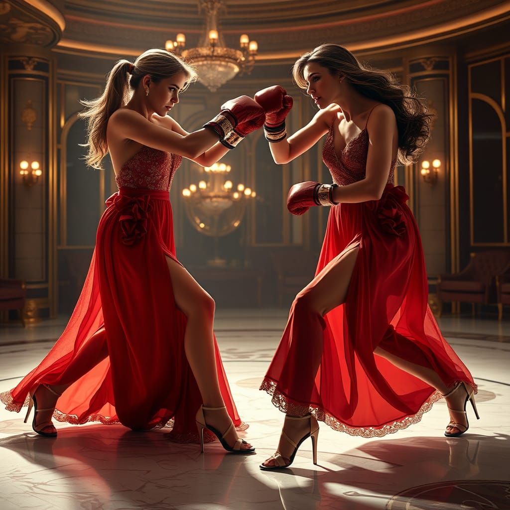 Glamorous Boxing Match in Futuristic Style