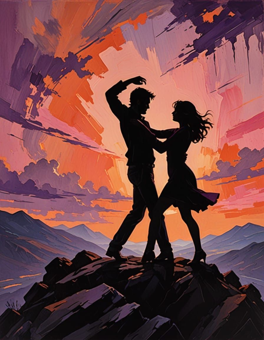 Couple in Dramatic Sunset Silhouette