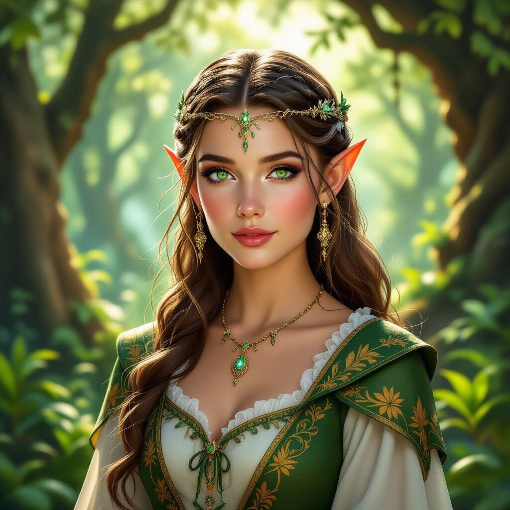 Elven Princess in Magical Forest, Photorealistic Portrait