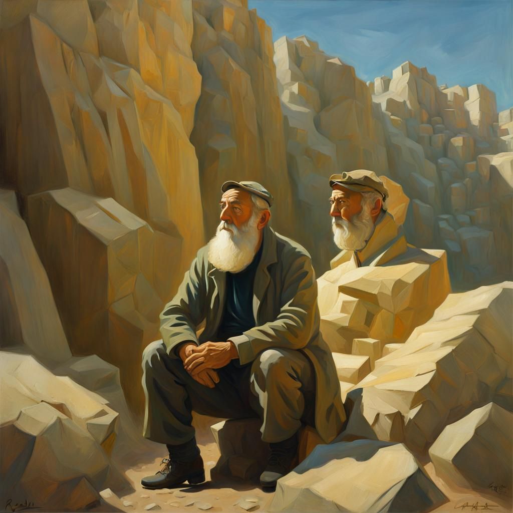 Stone Mason Portrait in Matte Painting Style