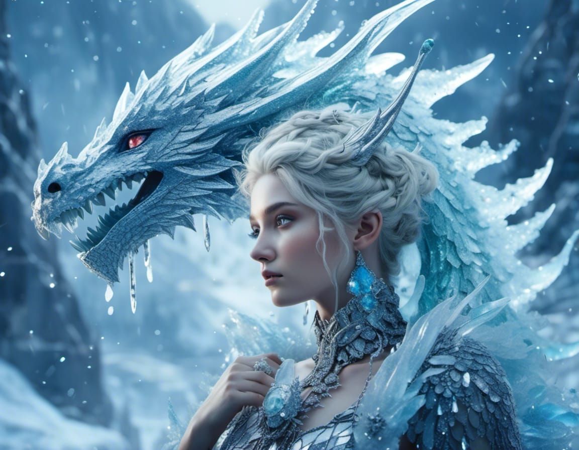 Icy Dragon in a Frosty, Ethereal Landscape
