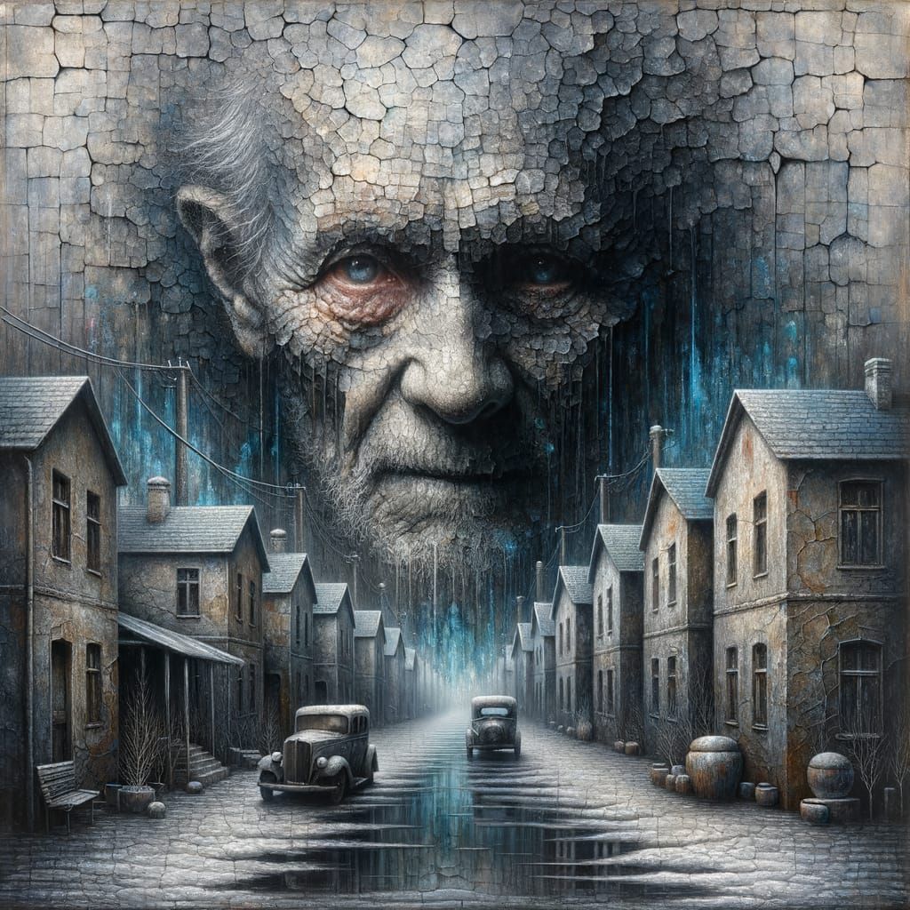 Gaunt Face in Gloomy Town: Ultra Detailed Digital Art