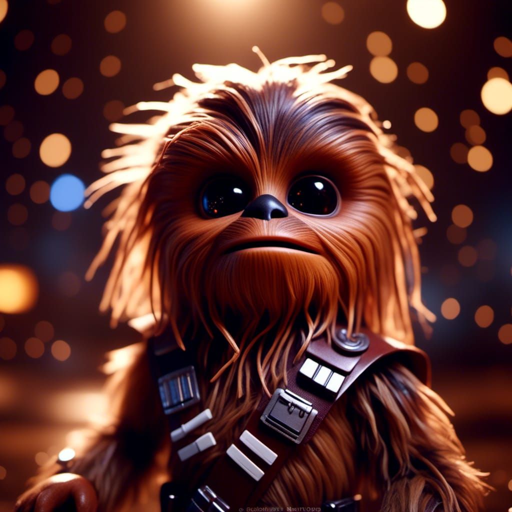 Baby Chewbacca Portrait in Expressive Digital Art Style