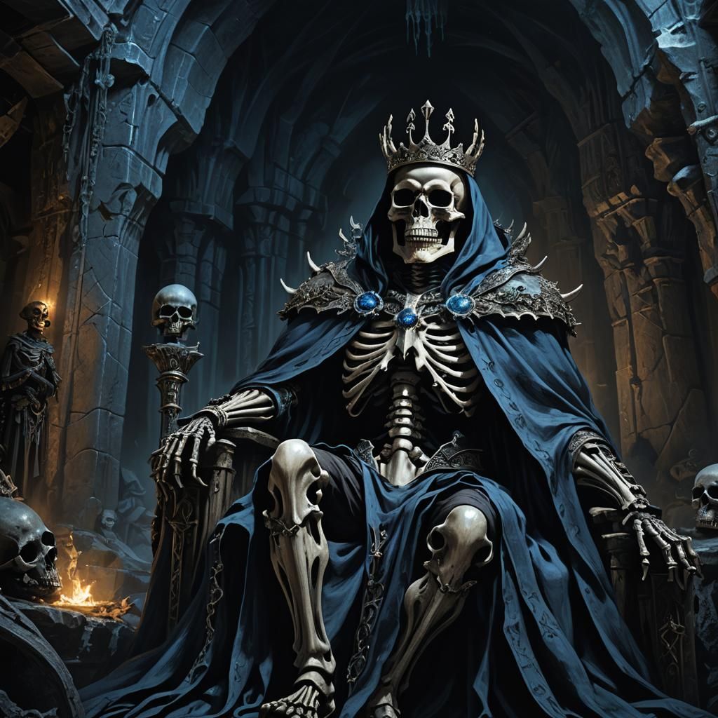 Skeleton King on Throne in Dark Fantasy Digital Art