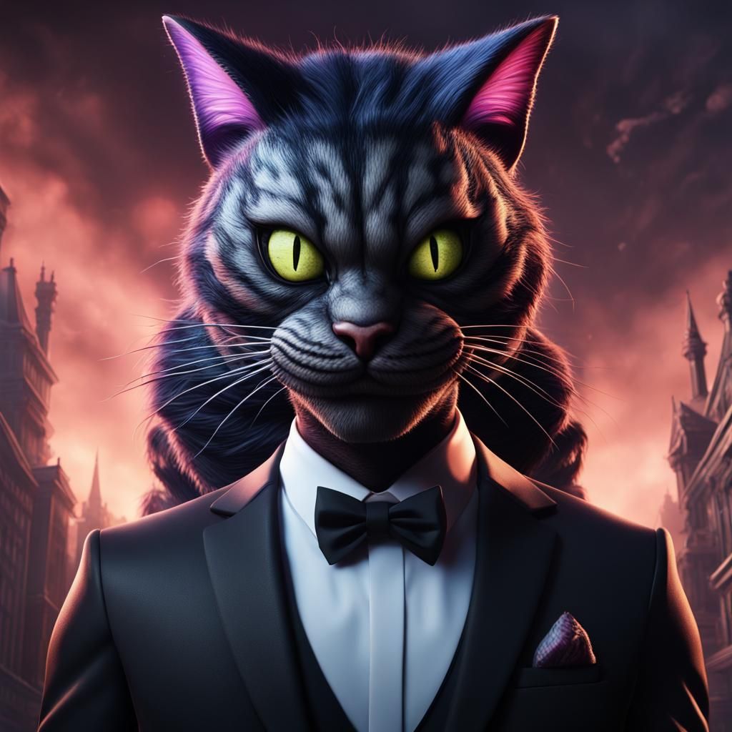 Man in Black Suit Meets Cheshire Cat