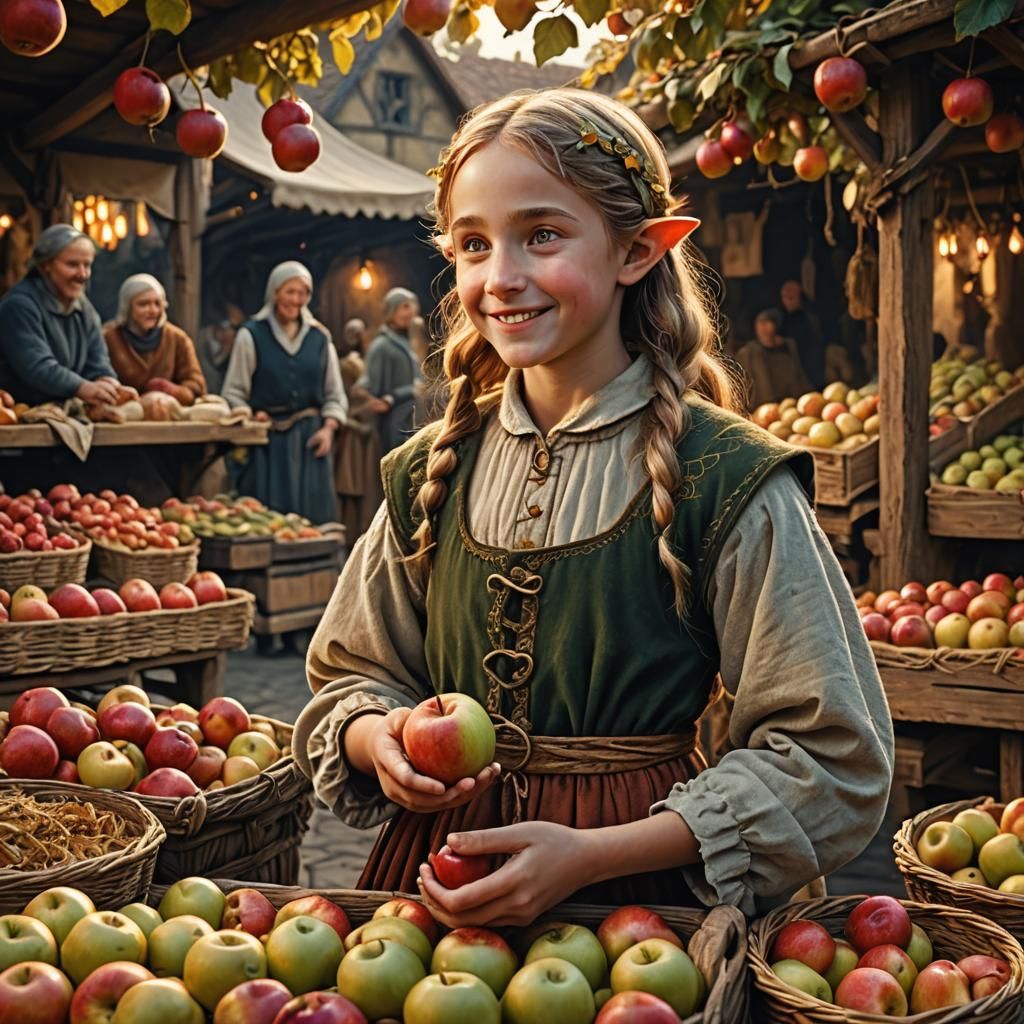 Elf Child at Autumn Medieval Market Stall