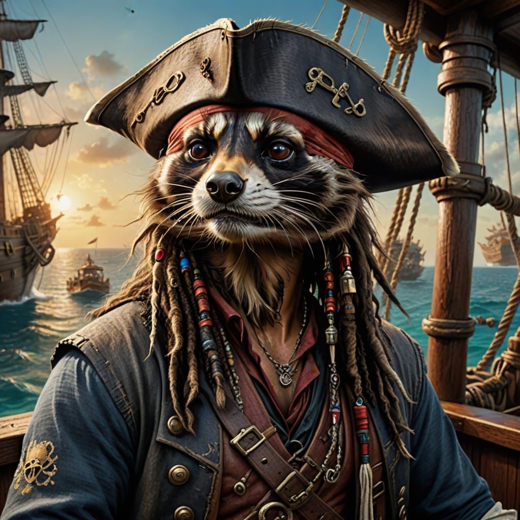 Raccoon Pirate Captain: Hyperrealistic Digital Art