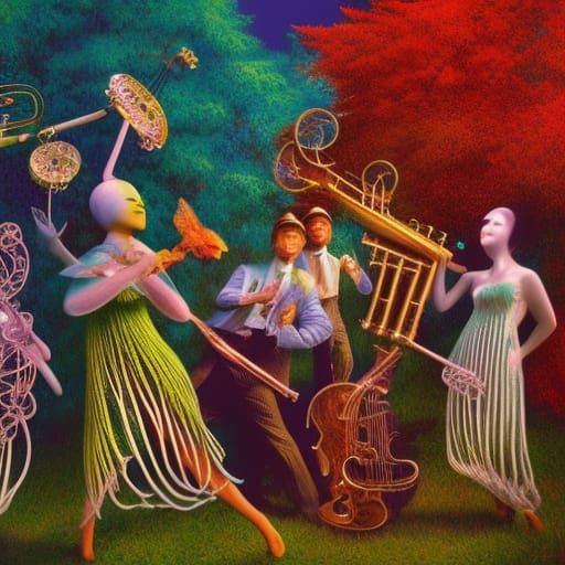Vivid Ragtime Band in Fluid Gouache Style