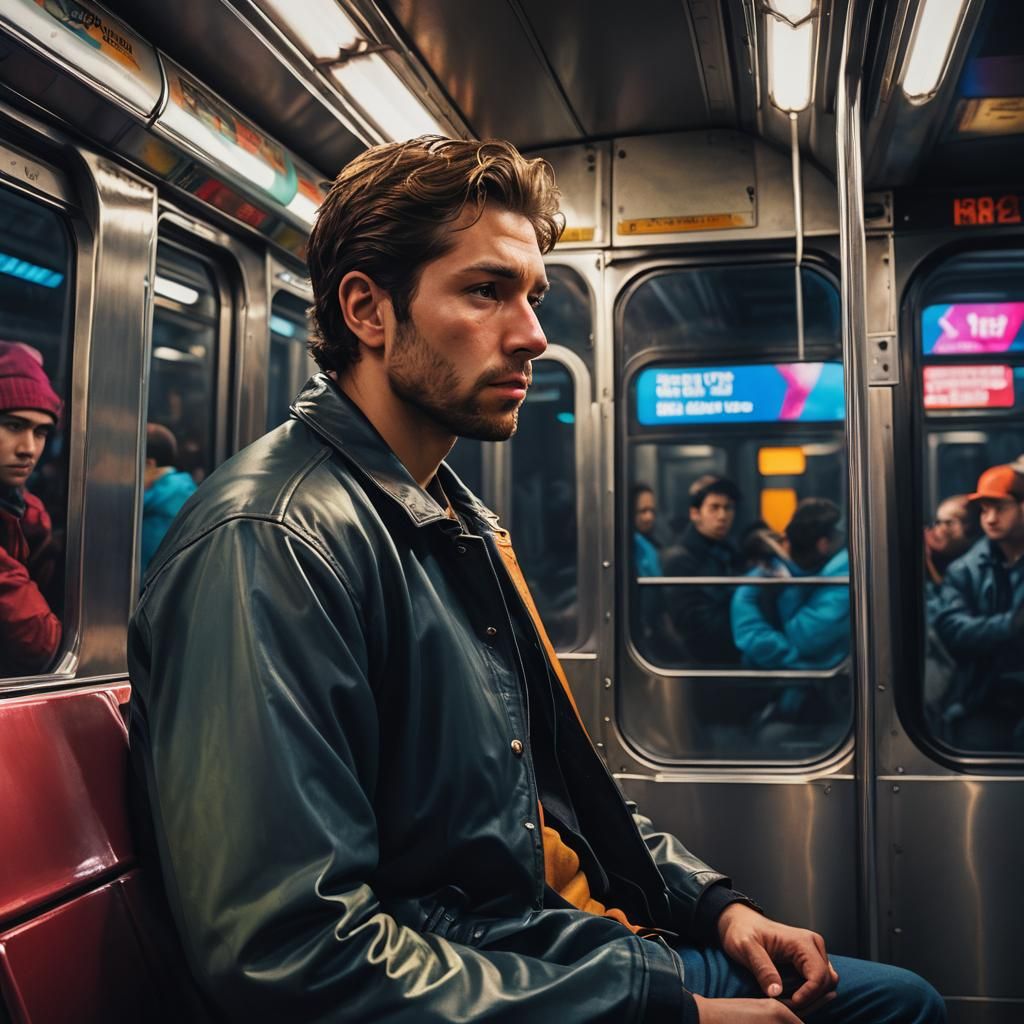 Hyperrealistic Subway Commuter in Cinematic Lighting
