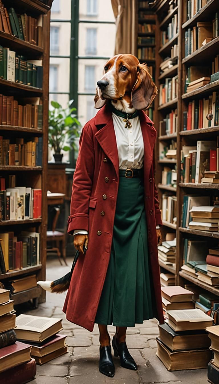 Anthropomorphic Dog in Parisian Office, Romantic Painting