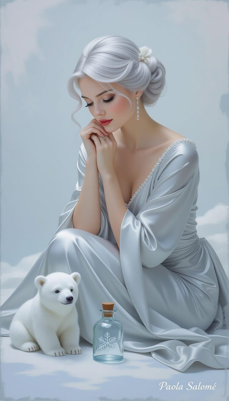 Ethereal Woman with Polar Bear Cub