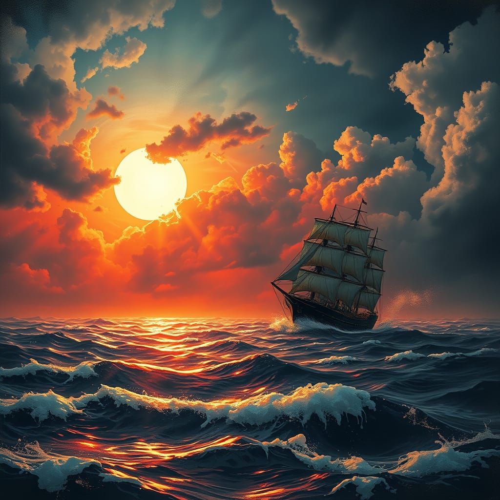 Ghost Ship in Stormy Seas: Impasto Painting