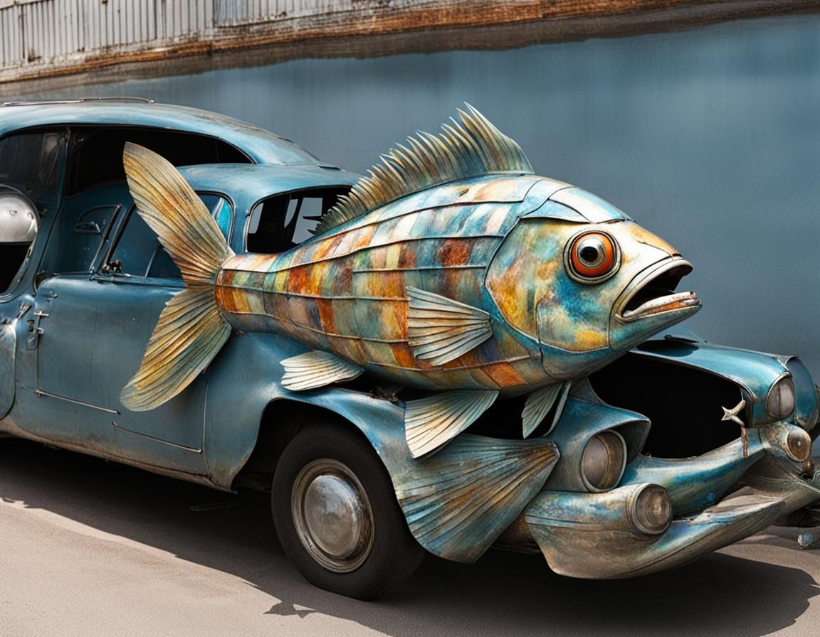 Automotive Fish Sculpture: A Mechanical Sea Creature