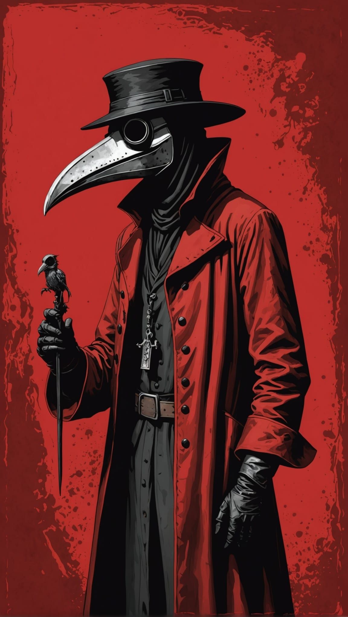 Plague Doctor in Striking Red Setting
