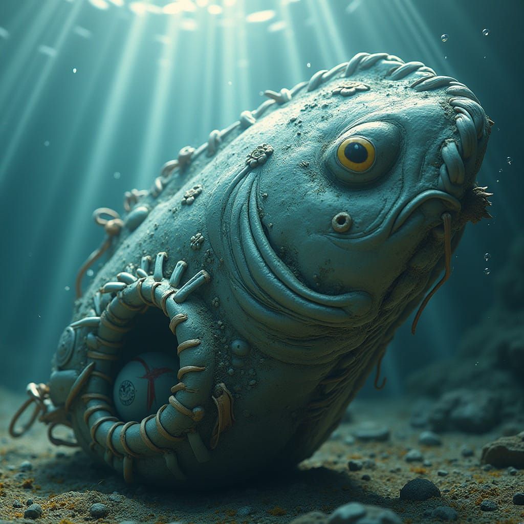 Gigantic, Hyperreal MLB Baseball Glove in Fish Skin, Submerg...