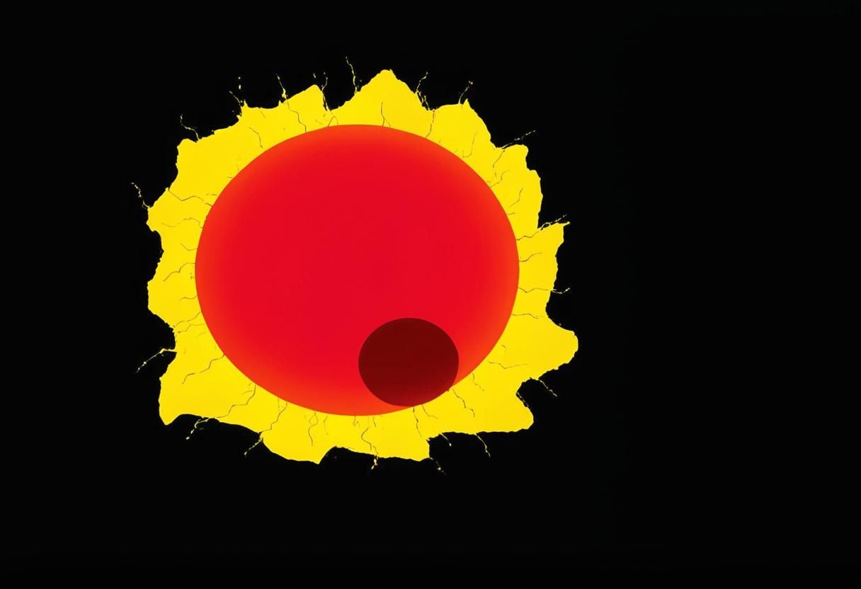 Fiery Red Sun and Egg in Mystical Landscape