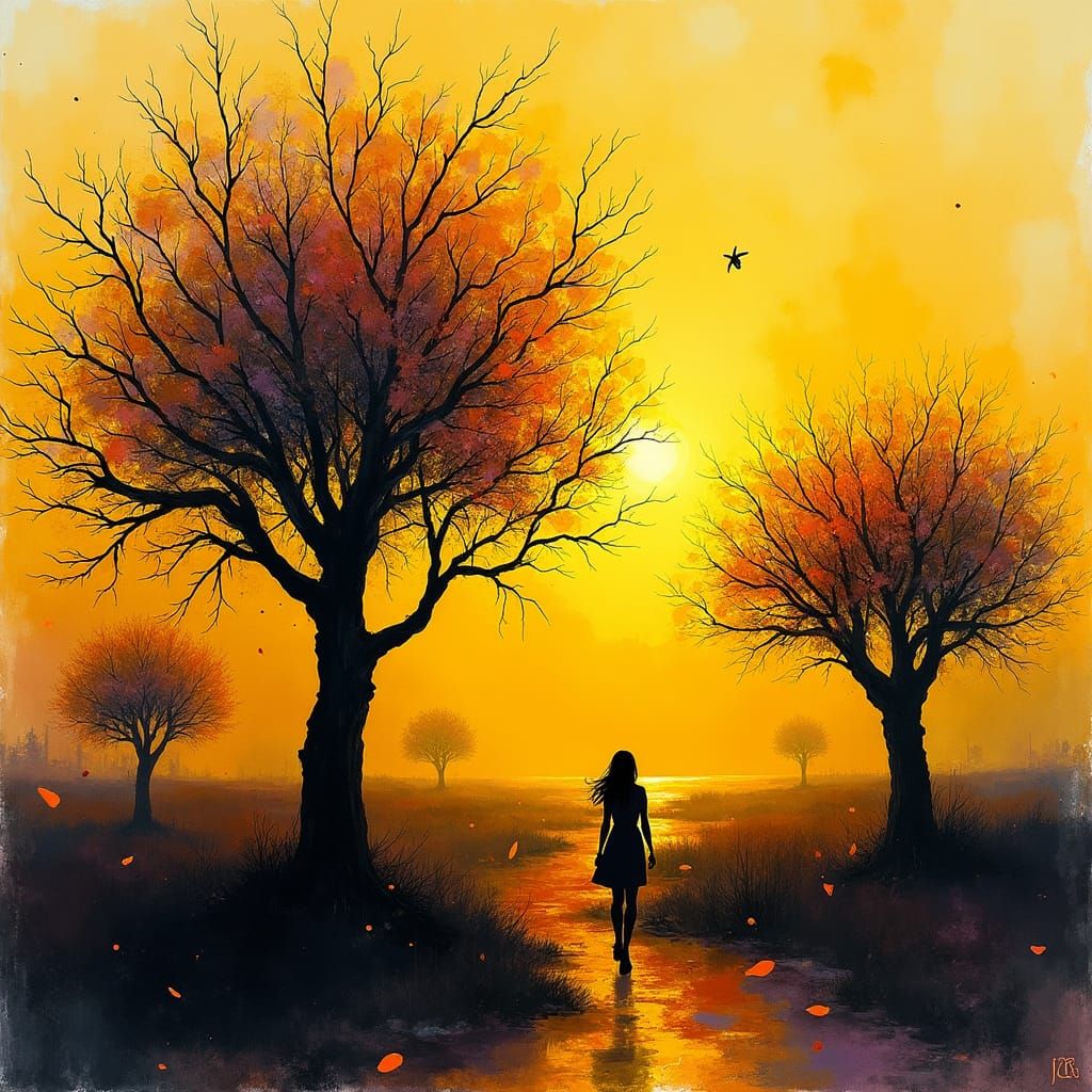 Abstract Cubist Autumn Landscape in Expressionist Style