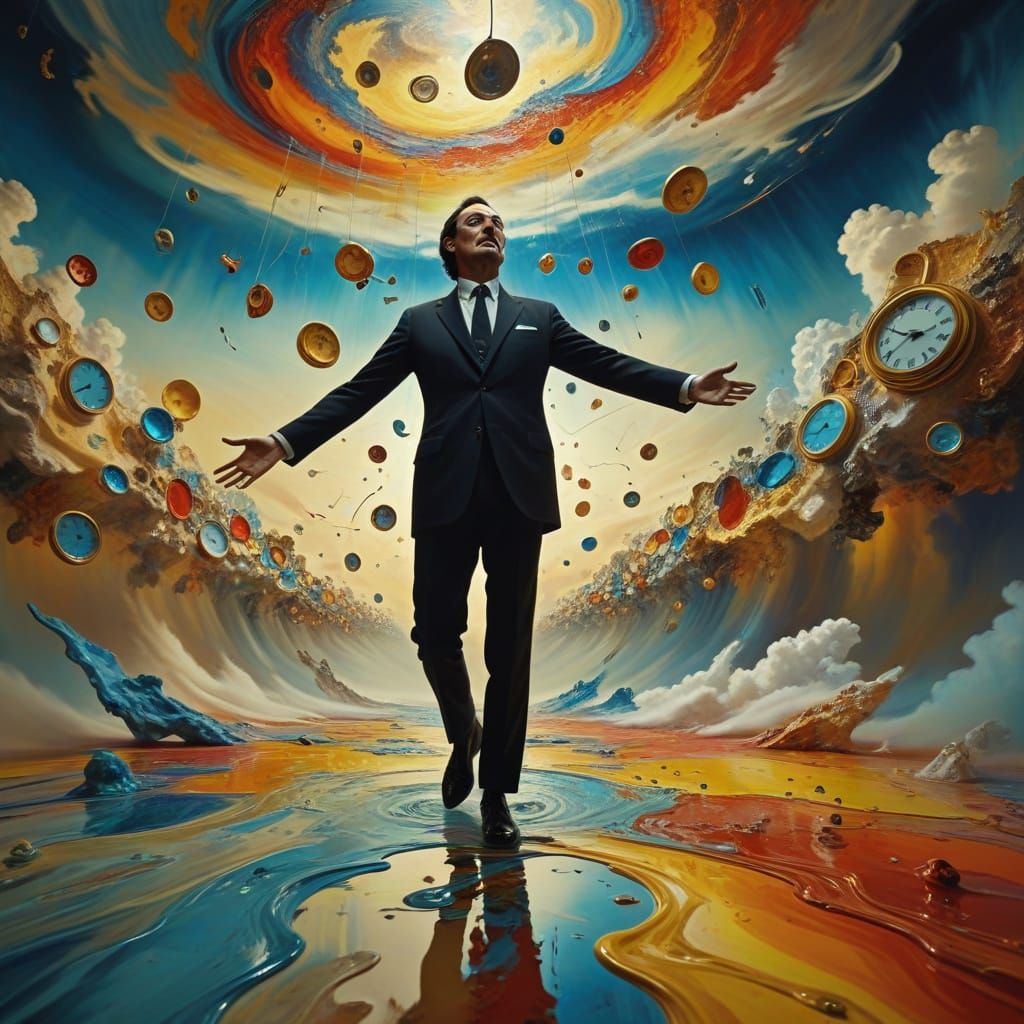 Surreal Dreamscapes: Weightless Figure in Vibrant Clouds