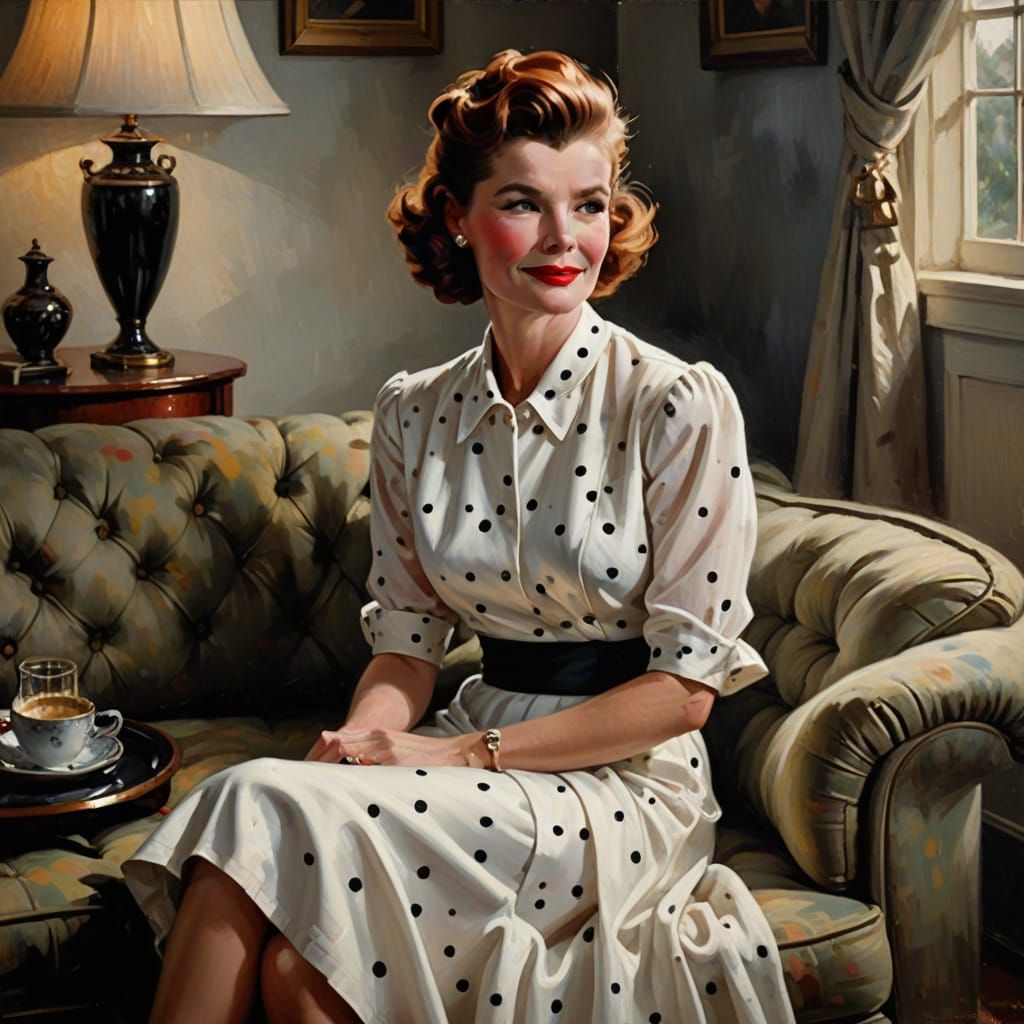 A 1950s Housewife's Leisurely Moment in Impressionistic Oil