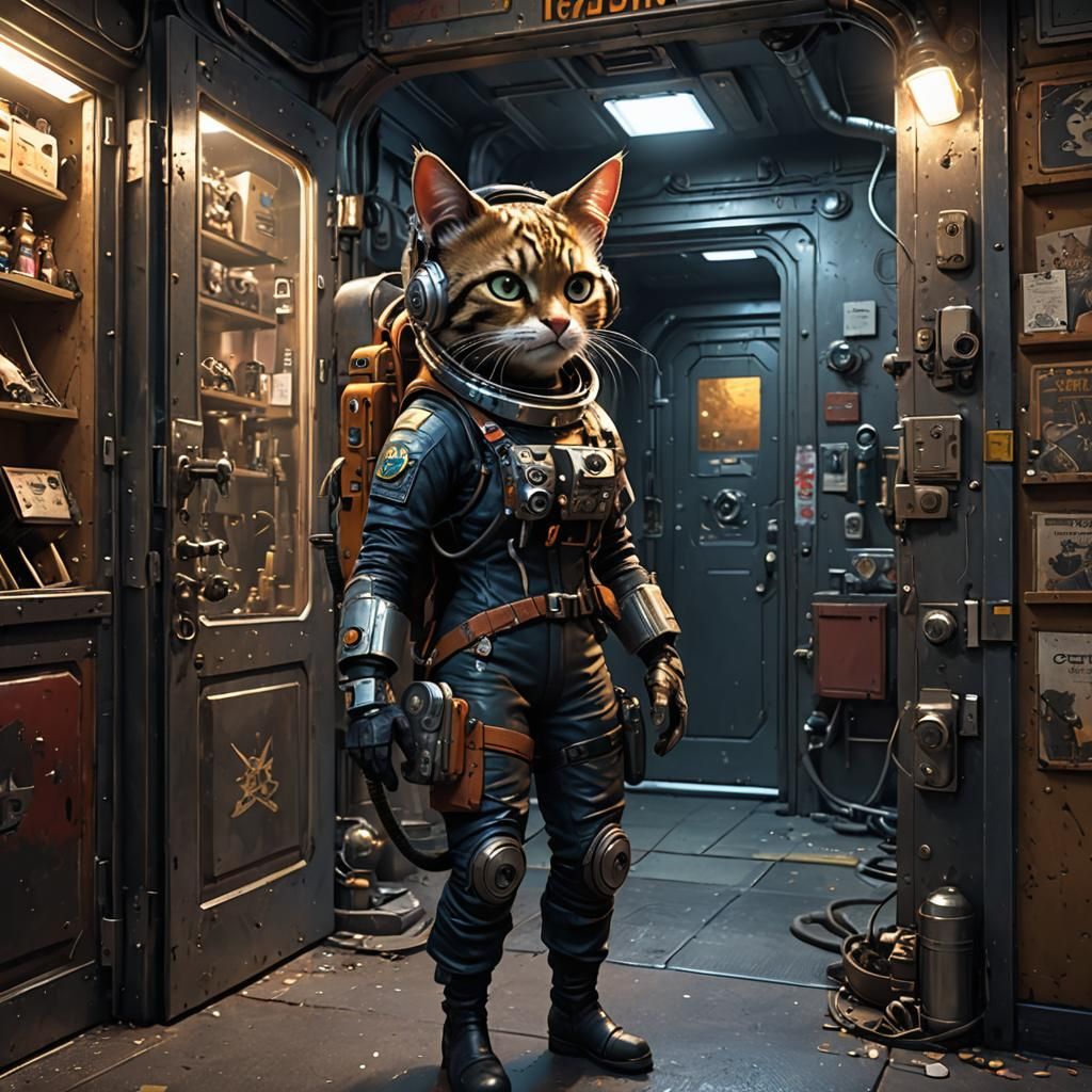 Punk Cosmonaut Catgirl Recruiting Husband: 8K Dark Fantasy