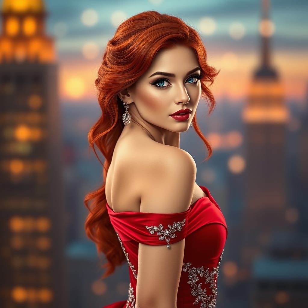 Ethereal Beauty in Crimson Gown