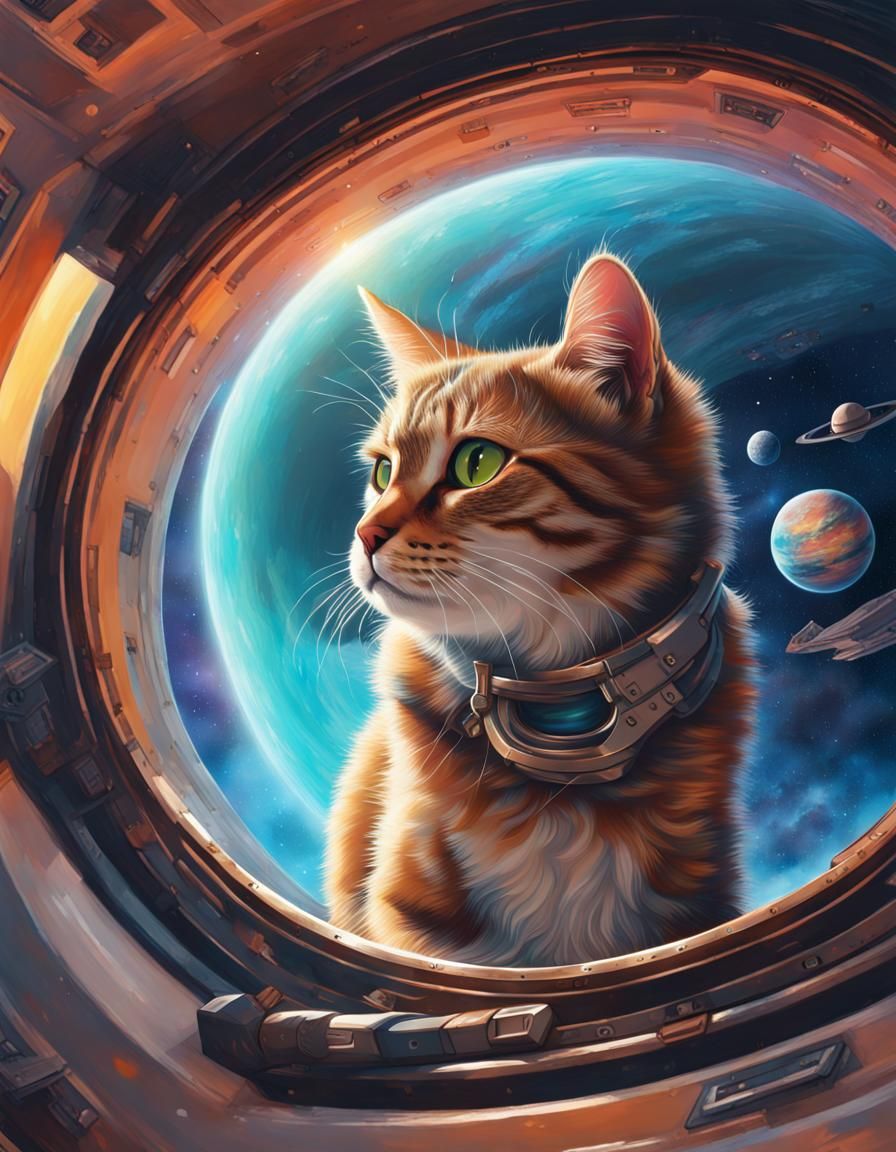 Hyperrealistic Cat in Spaceship Concept Art